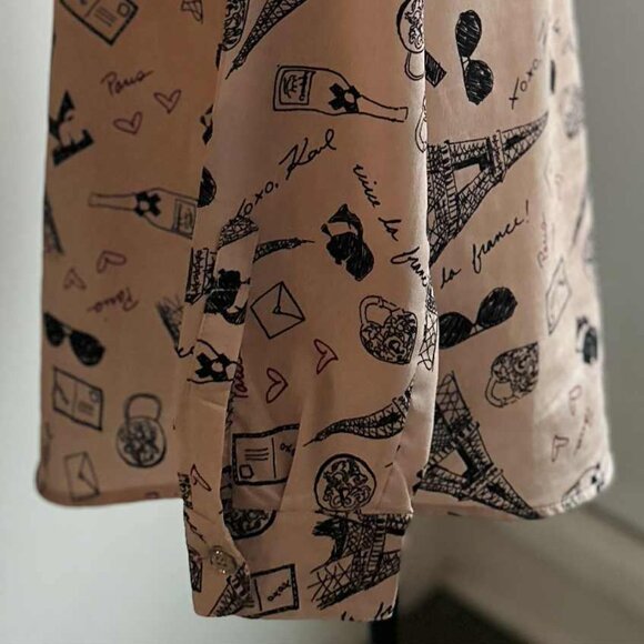 Karl Lagerfeld Paris Dusty Blush Fun Paris Print Blouse w/ Hidden Placket – US M - Picture 8 of 11